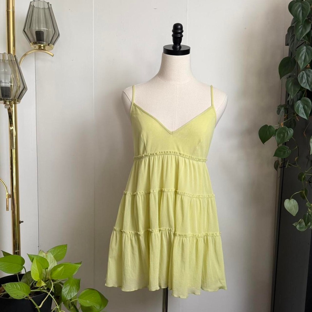 Jasmine and Ginger Lime Green Micro Mesh Tiered Mini Dress Babydoll Y2K Medium